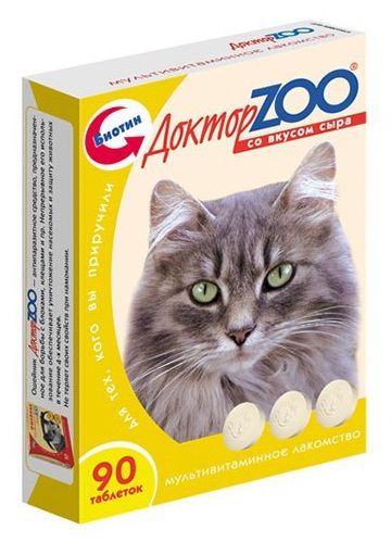 Витаминное лакомство для кошек Доктор Zoo со вкусом сыра 90 таб.